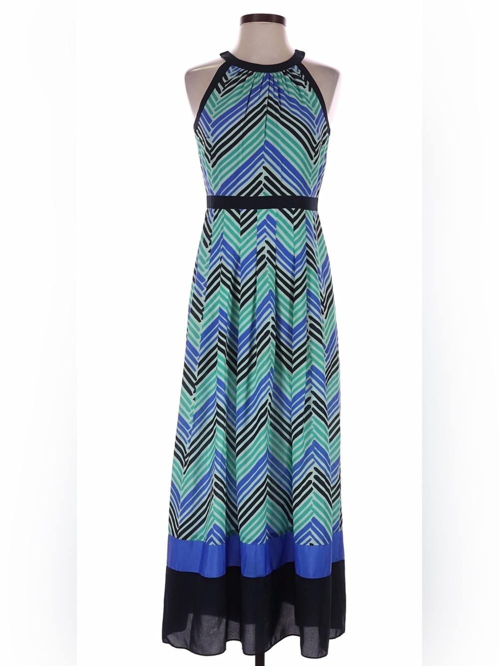 Ann Taylor Halter Chevron Maxi Dress in Teal, Blue & Black